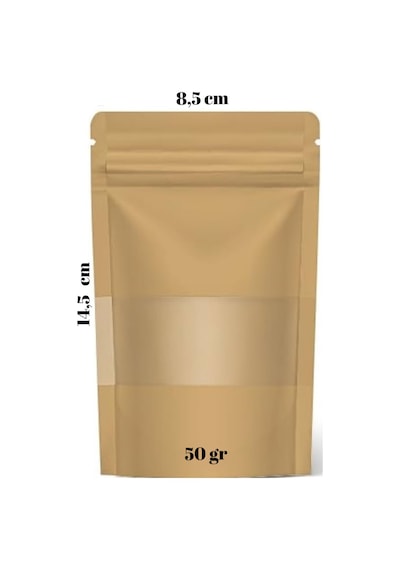 Kraft Pencereli Kilitli Doypack 50'li 8.5 x 14.5 CM
