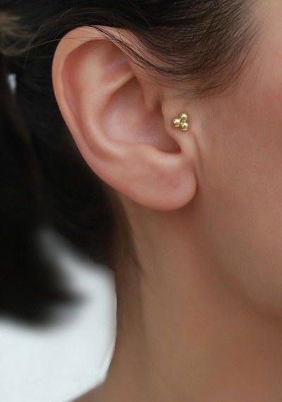 14 Ayar Altın Üç Toplu Tragus Piercing Sarı