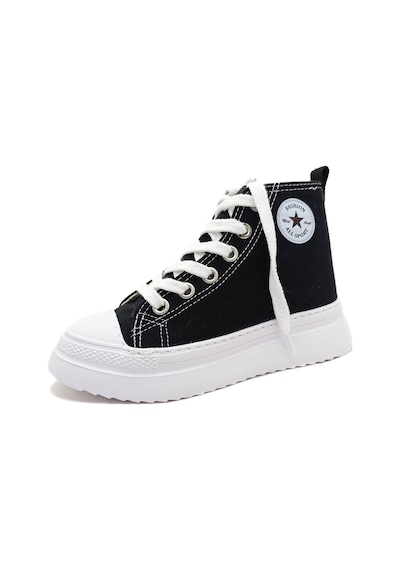 Gdt Ayakkabı Unisex Siyah Keten Bilekli Bağcıklı Çocuk Sneakers
