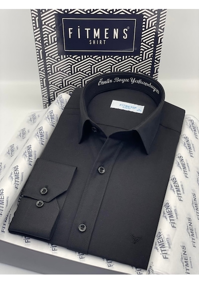 Slim Fit Uzun Kol Ömür Boyu Yakandayım Nakışlı Hediye Kutulu Erkek Gömlek Fs-001376 - Siyah-1785