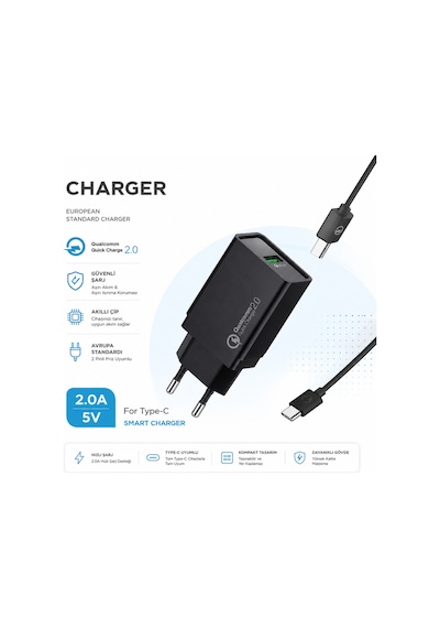 M-05b Smart Charger 5v 2a Qualcomm Quick Charge 2.0 Şarj Aleti Usb Girişli Adaptör Type C Şarj Kablosu