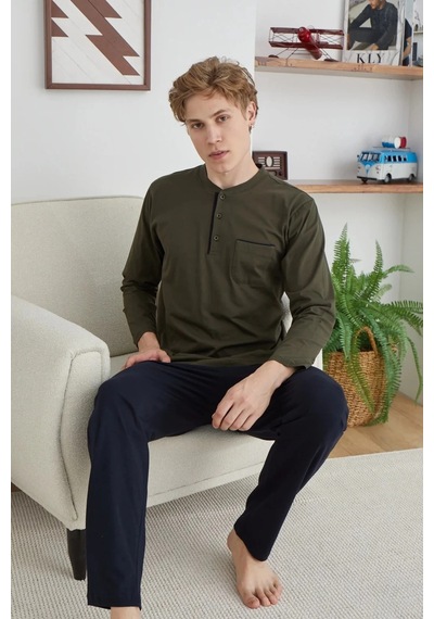 Moda Dua Kocabey 9111 Battal Erkek Midi Yaka Pijama Takımı Yeşil