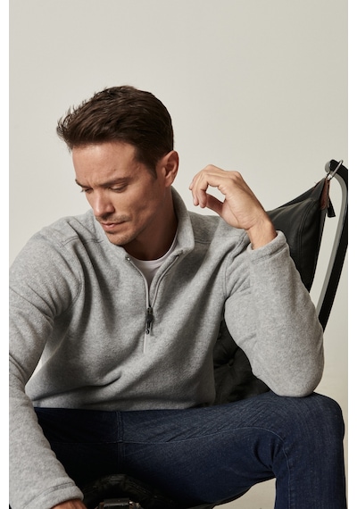 AC&Co / Altınyıldız Classics Anti-Pilling Tüylenme Yapmayan Bato Yaka Erkek Polar Sweatshirt - Gri Melanj