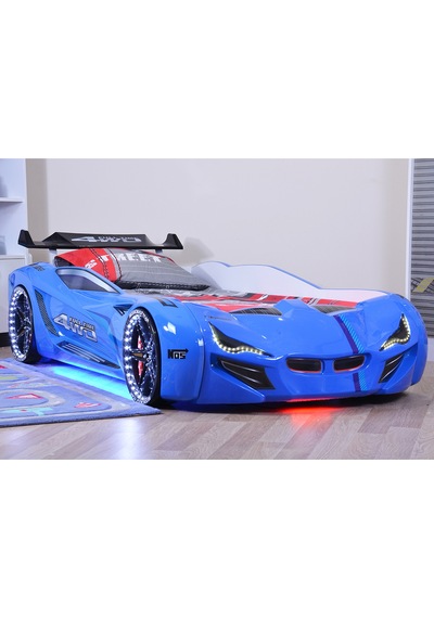 Arabalı Yatak, Mercedes Rüzgarlıklı Full Ledli Arabalı Yatak - Mavi + 1 Adet Comfort Yatak Arabalı Yatak, Mercedes Rüzgarlıklı Full Ledli Arabalı Yatak - Mavi + 1 Adet Comfort Yatak