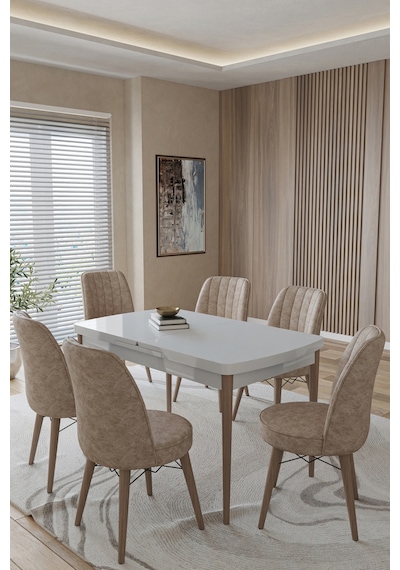 Toce Home Leva 80x130 Açılabilir Beyaz Masa Yemek Odası Takımı Mutfak Takımı 6 Adet Sandalye-cappicino Bej Toce Home Leva 80x130 Açılabilir Beyaz Masa Yemek Odası Takımı Mutfak Takımı 6 Adet Sandalye-cappicino Bej