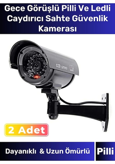 Özel Ev Apartman Bahçe İş Yeri Gece Görüşlü Pilli Ledli Caydırıcı Sahte Güvenlik Kamerası 2'li Set