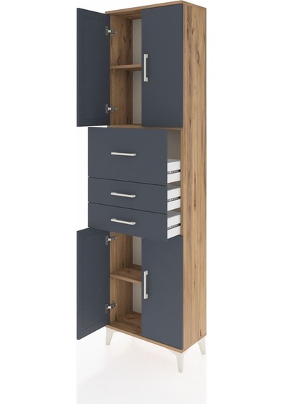 Arges Dolap 3 Raflı 3 Çekmeceli 4 Kapaklı 60x30x221 Çam-antrasit Çam