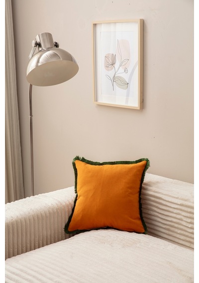 Swita Home Saçaklı Tek Renk 43x43 Kırlent Kılıfı Hardal Sarısı