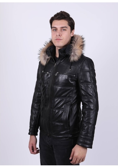 New Zaya Leather Erkek Şişme Deri Ceket Siyah