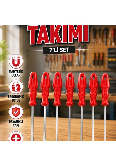 7 Parça Tornavida Seti Düz Ve Yıldız Uçlu Ergonomik Saplı Vidalama Takımı