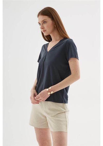 Fashion Friends V Yaka Antrasit Kadın Bluz 26y0144k1