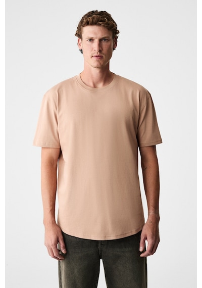 Grimelange Mono Erkek Organik Pamuklu Bisiklet Yakalı Kısa Kollu Regular Fit Somon T-shirt Somon