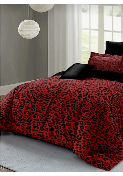 240x260 Cm Çift Kişilik Nevresim Takımı Pamuk Saten Çeyizlik Premium Leopar Desen Lüx Marka Kırmızı