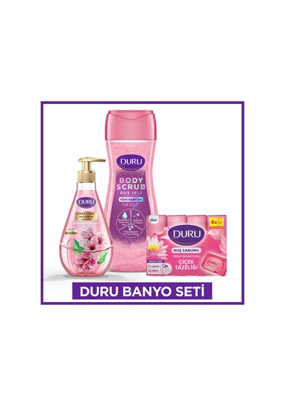Duru Banyo Seti Pink Delight Body Scrub Duş Jeli 450 Ml,kiraz Sıvı Sabun 500ml,çiçek Tazeliği4x150gr Diğer