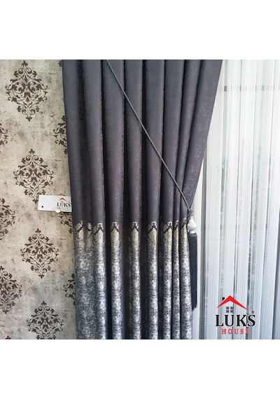 Lüks Antrasit Fon Pano Perde Sık Pile Tek Kanat, En100 Cm Antrasit