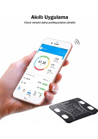 Akıllı Bluetooth Baskül Vücut Analiz Tartısı Dijital Yağ Kas Bmı Su Oranı Ölçer 180 Kg Temperli Cam