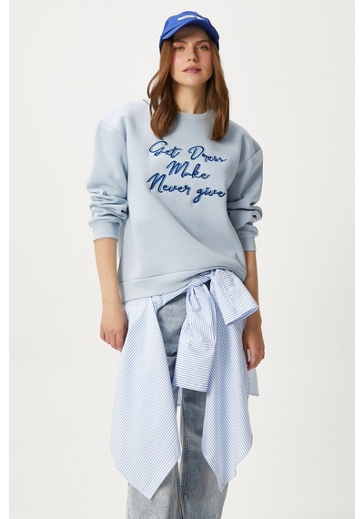 Kadın Dress Nakışlı Mavi Sweatshirt Mavi