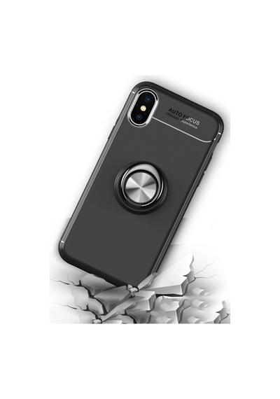 Newface - 712 - Apple iPhone Uyumlu Xs Max Kılıf Range Yüzüklü Silikon - Csmo-tex - - Siyah-kırmızı
