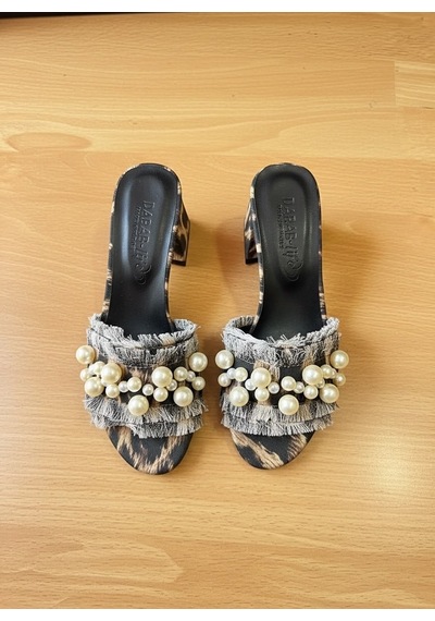 Dabab Shoes Nubıa Kadın İnci Detaylı Hasır Topuklu Leopar Terlik Sandalet
