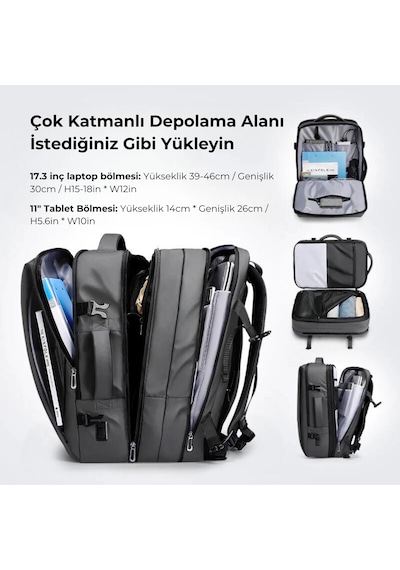 Mark Ryden Super Genişletilebilir Çoklu Bölmeli Laptop Giysi Sırt Çantası G1 Mr9822 Kr00ⅱ Siyah Siyah