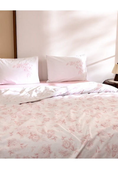 Madame Coco Noelie Çift Kişilik %100 Pamuk Ranforce Baskılı Çarşaflı Nevresim Takımı - Pudra 8684427333716 Çok Renkli