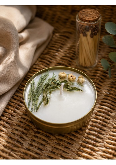 Niyet Temalı 3 Lü El Yapımı Aromatik Mum Seti Nazar, Bereket & Huzur Gold Teneke Hediyelik Mum 001 - Beyaz