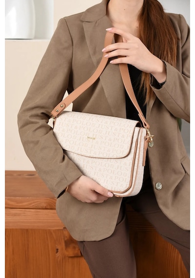 Just Polo Kadın Orijinal Just Polo Baskılı Büyük Boy Şık El Ve Omuz Çantası Shoulder Bag Ebat: 29 X 25 Cm Krem - Camel
