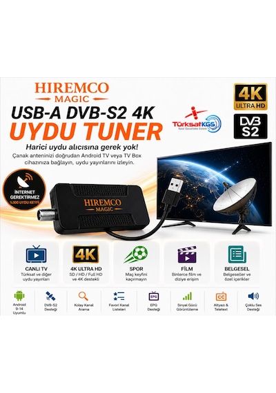 Hiremco Magic Usb-a Dvb-s2 4k Uydu Tuner