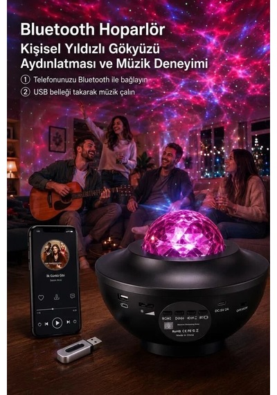 Delux Serisi Dekoratif Lamba Parti Lambası Projeksiyon Starry Projektör Led Lazer Lw34 Siyah Çok Renkli