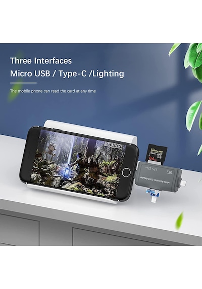 Usb Ligtning İphone İle Uyumlu - İpad İle Uyumlu Ve Type-c Girişli Kart Okuyucu Multi Otg Usb C