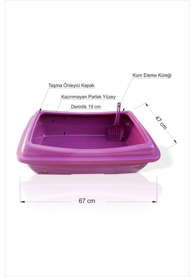 M3 Decorium Dev Büyük Bordo Kürekli Kedi Kum Havuzu Kabı Tuvaleti 67 x 47 x 19 CM