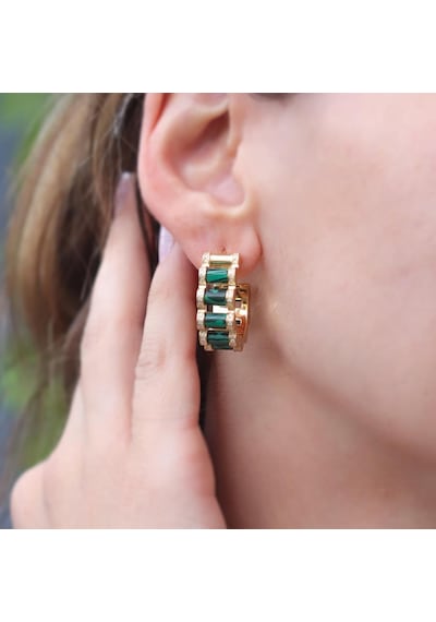 Peridot Taşlı Gold Kaplama Küpe Gümüş