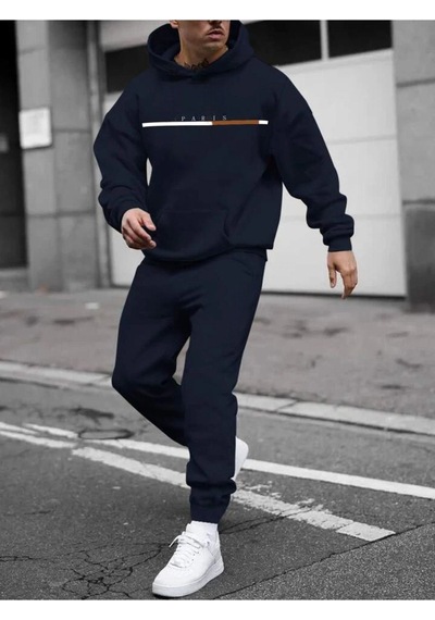 Paris Çizgili Eşofman Takımı Sweatshirt Jogger - Lacivert Baskılı Oversize Şardonlu Kapüşonlu Lacivert Paris Çizgili Eşofman Takımı Sweatshirt Jogger - Lacivert Baskılı Oversize Şardonlu Kapüşonlu Lacivert