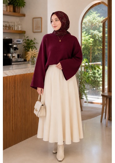 Unika Boutique Kadın Yarasa Kol Oversize Triko Kazak Bordo