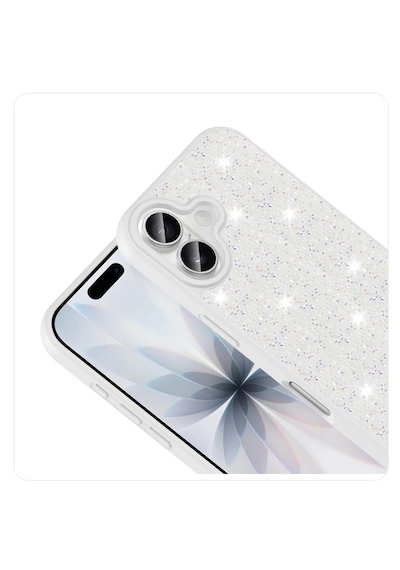 Apple iPhone 17 Uyumlu Darbeye Karşı Dayanıklı Taş Detaylı Melt Silikon Kılıf Beyaz