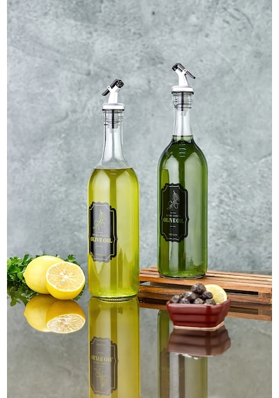 Cam Yağdanlık, Zeytinyağı Sıvı Yağ Şişesi 750 Ml - 2 Adet - Yeşil Açık Yeşil