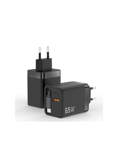 65w Gan Hızlı Şarj Adaptörü Dahili Type-c Kablo 1xusb Pd 1xtype-c Şarj Aleti