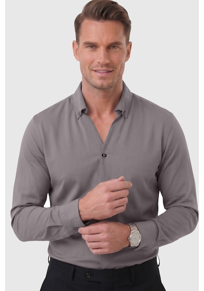 Rizzup Füme Slim Fit Kolay Ütülenebilir Açık Dik Yaka Likralı Erkek Gömlek 2602615