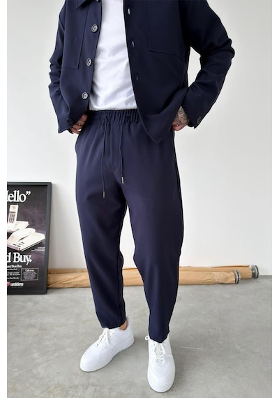 Lacivert Basic Boyfriend Kumaş Pantolon Lacivert