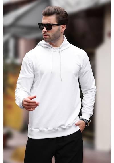 Madmext Beyaz Kapüşonlu Erkek Sweatshirt 7069 Beyaz