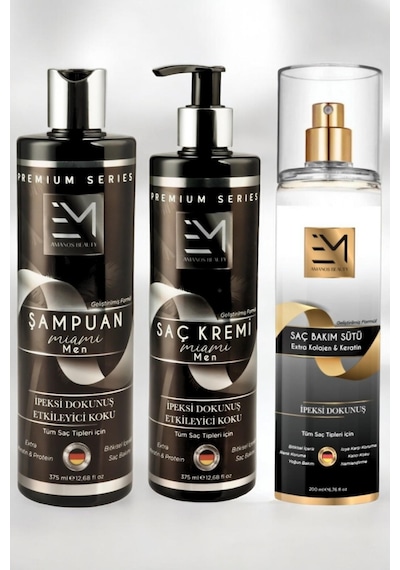 Em Amanos Beauty Kolajen & Keratin Şampuan 375 ML + Saç Kremi 375 ML + Saç Bakım Sütü 200 ML