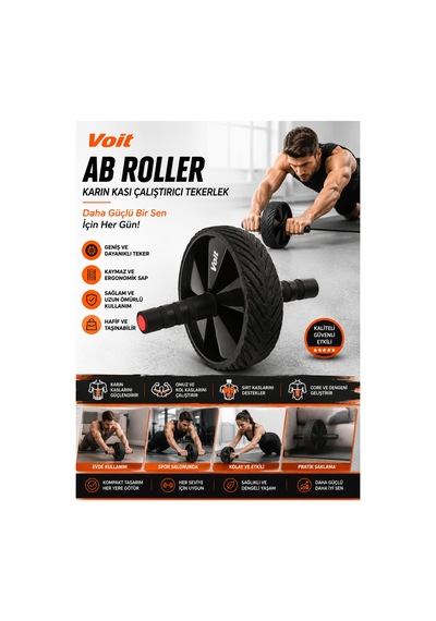 Voit Ab Roller Karın Kası Çalıştırıcı Egzersiz Tekerleği – Kaymaz Saplı Core Antrenman Aleti