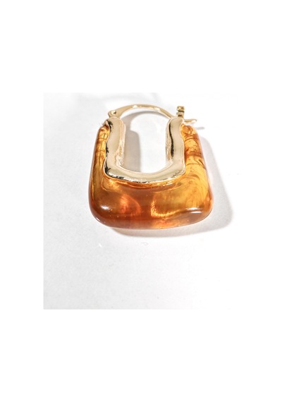 Kadın Gold Renk Dikdörtgen Kehribar Görünümlü Küpe - Modern Geometrik Bohem Küpe - Şık Günlük Aksesu Çok Renkli