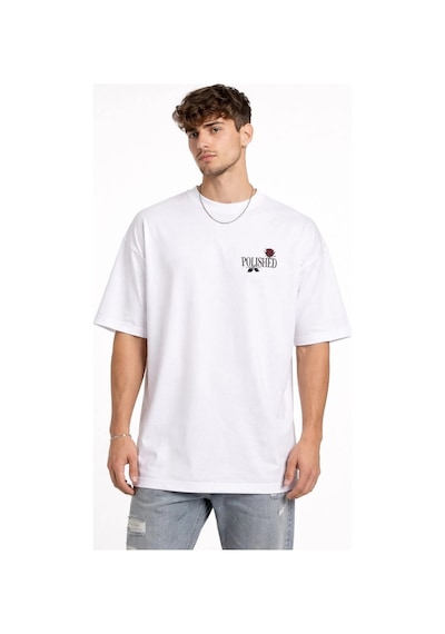 Erkek Bisiklet Yaka Baskılı Kısa Kollu Tişört Streetwear Günlük Basic Pamuklu T-shirt - Beyaz Beyaz