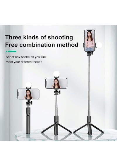 Led Işıklı Kumandalı Selfie Çubuğu Tripod 113 Cm Uzayabilir, 360 Döner Başlık, Paslanmaz Çelik Gövde, And