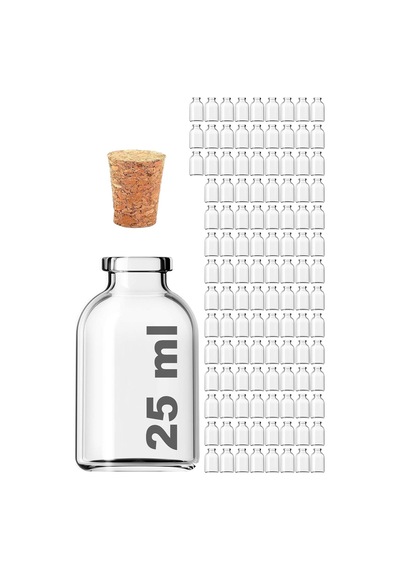 Afracam Şeffaf 25 Ml / 25 Cc Mantar Tıpalı Boş Cam Şişe 115 Adet