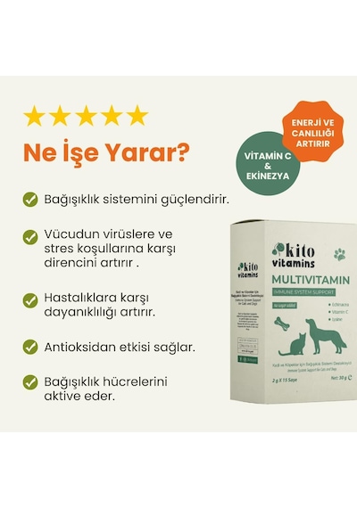 Kito Kedi Ve Köpekler İçin Multivitamin Bağışıklık Sistemi Tamamlayıcı 2g X 15 Saşe