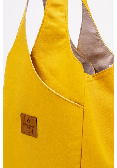 Fabric Craft Bag Omuz Çantası Duck Kumaş Astarlı Büyük Boy Günlük Tote Hardal