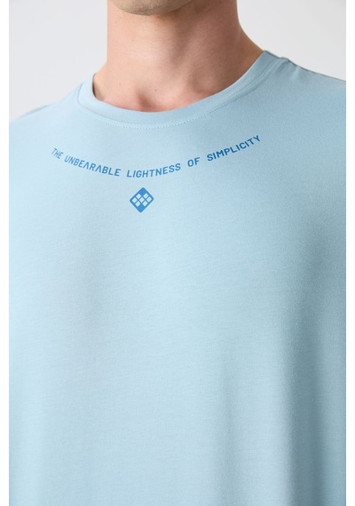 Tommy Life Açık Mavi Pamuklu Kalın Yumuşak Dokulu Oversize Fit Baskılı Erkek T-shirt - 88343 Açik Mavi