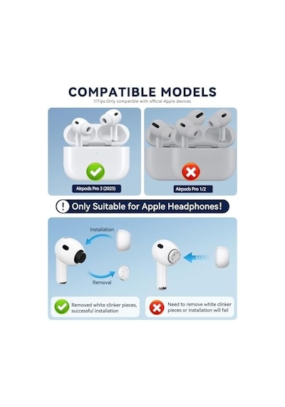 Airpods Pro 3 Nesil İçin 5 Çift Yedek Kulak Ucu, Dahili Toz Koruma Ekranı, Airpods Pro 3. 2025 İçin Temizleyici Kalem Silikon Kulak Uçları 5 Boyut-xxs/xs/s/m/l -beyaz